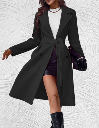 Zienna - Elegant oversized long tie belt trench coat