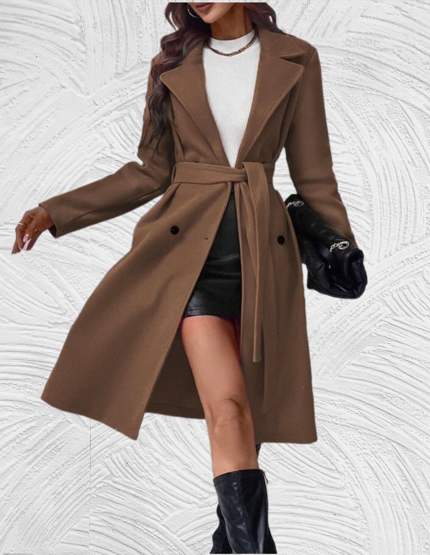 Zienna - Elegant oversized long tie belt trench coat