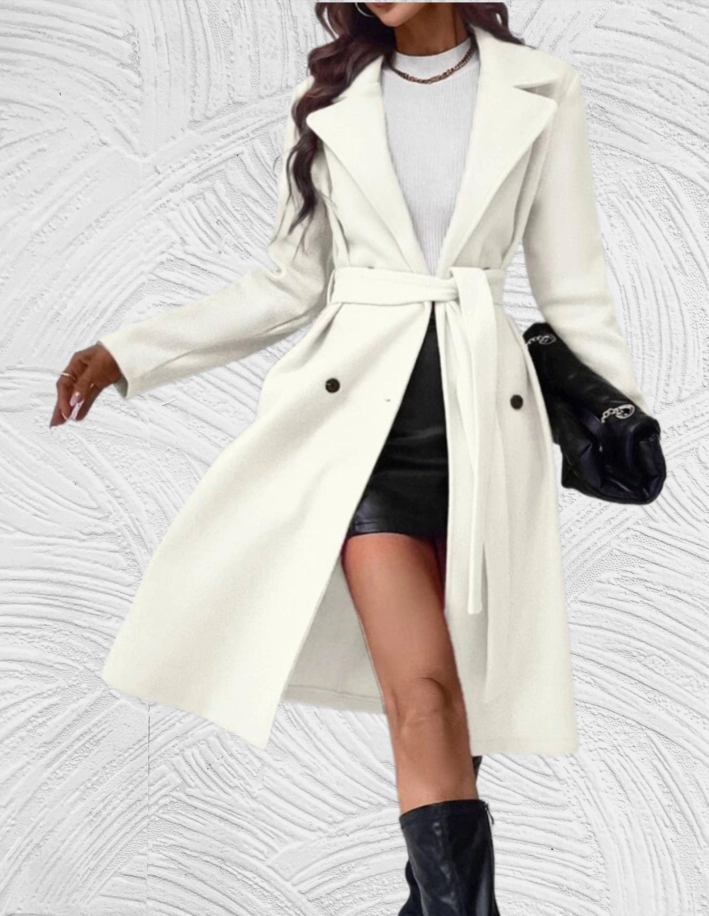 Zienna - Elegant oversized long tie belt trench coat