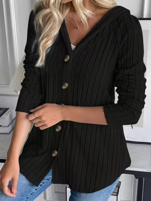 Berdine - Ribbed knit button hoodie cardigan