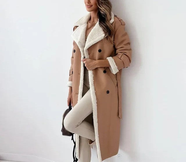 Yashila - Elegant fleece lining warm long trench coat