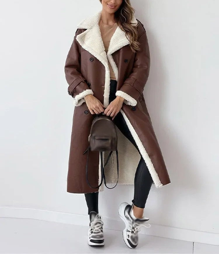 Yashila - Elegant fleece lining warm long trench coat
