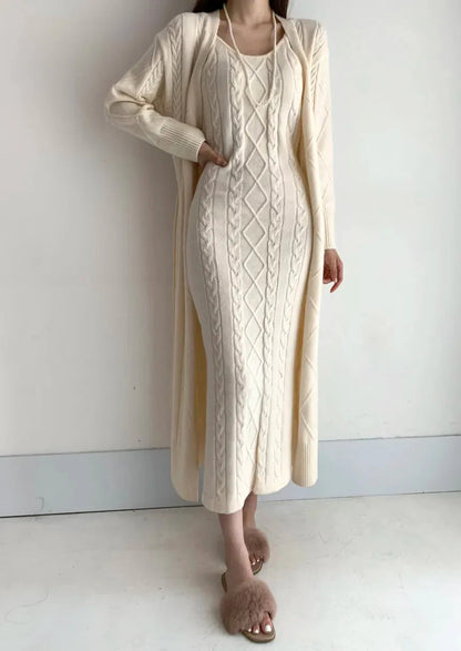 Zandra - Elegant long knitted dress and cardigan set