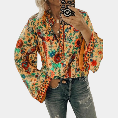 Nikayla - Elegant long-sleeve blouse with floral lantern sleeves