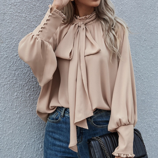 Yvessa - Elegant loose high-neck long-sleeve blouse