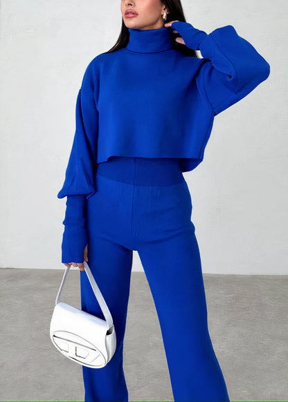 Vallory - Elegant cropped turtleneck jumper and straight-leg trousers set