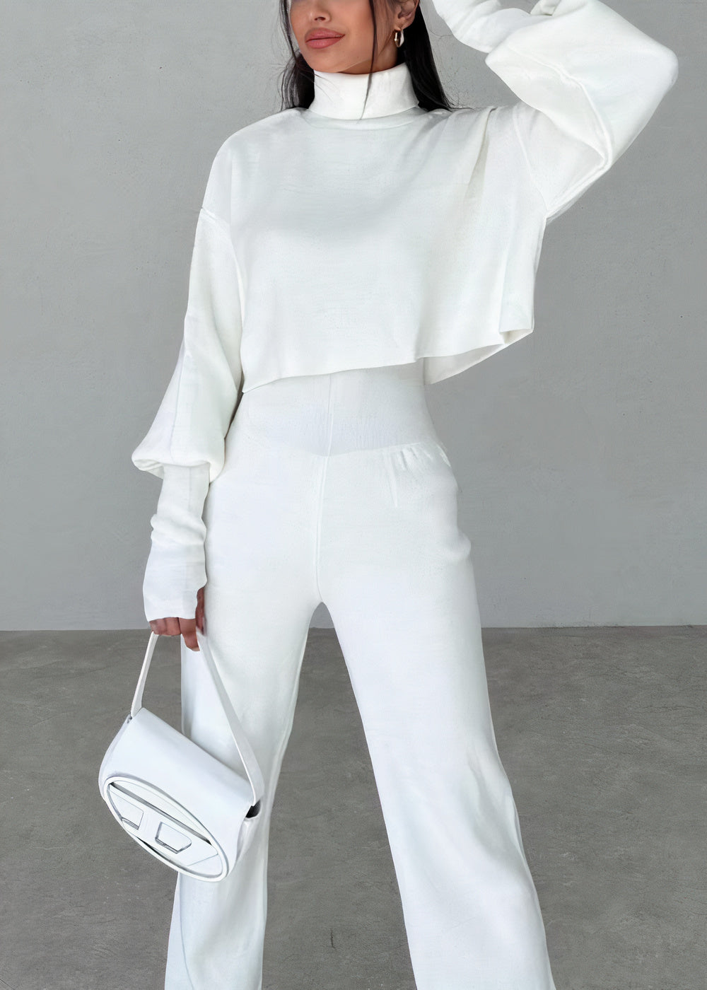 Vallory - Elegant cropped turtleneck jumper and straight-leg trousers set