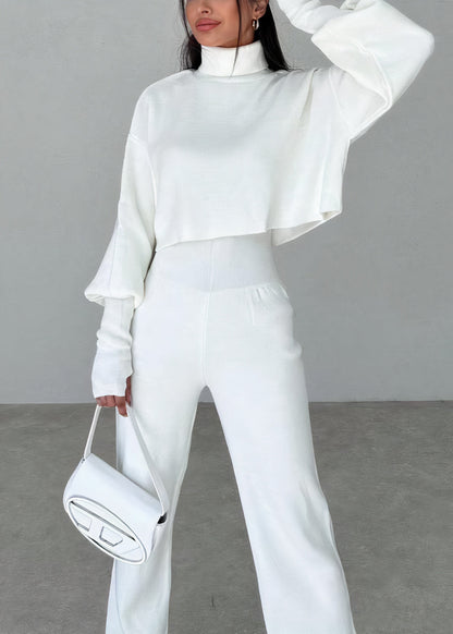 Vallory - Elegant cropped turtleneck jumper and straight-leg trousers set
