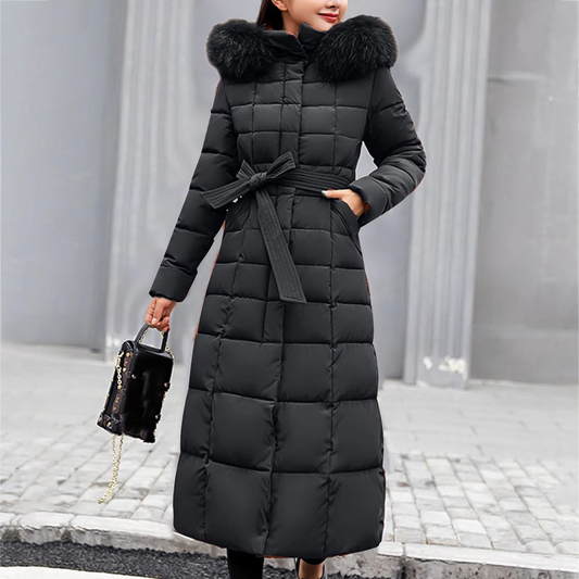 Zabrina - Elegant long puffer coat with faux fur collar