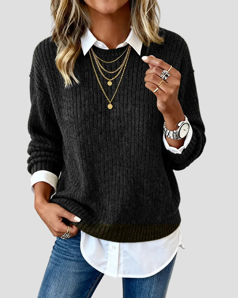 Jisella - Casual knitted long sleeve sweater shirt