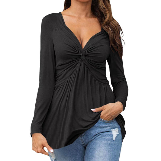 Charisse - Stylish long-sleeve knotted V-neck sweatshirt