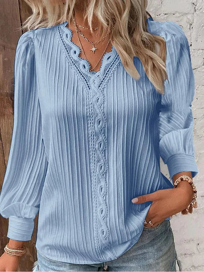 Natalina - Elegant knit V-neck long-sleeve blouse