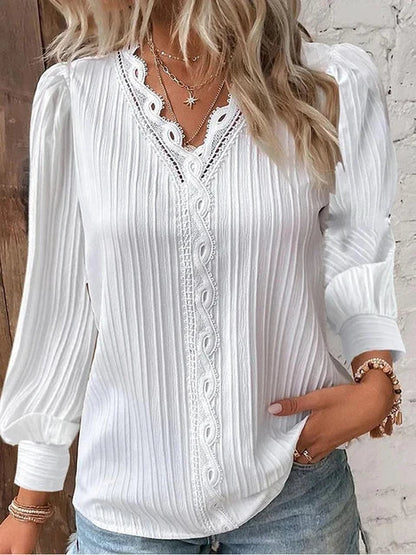 Natalina - Elegant knit V-neck long-sleeve blouse