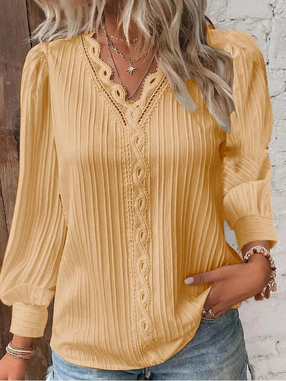 Natalina - Elegant knit V-neck long-sleeve blouse
