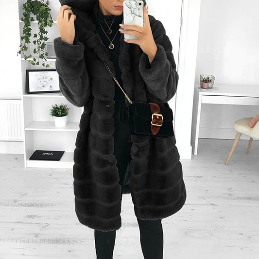 Alecia - Thick faux fur coat with hood