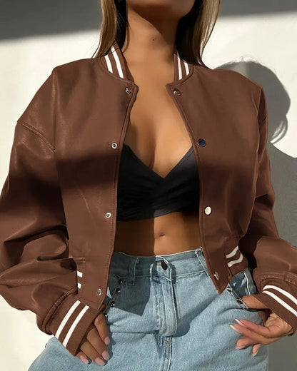 Ilyanna - Short elegant casual leather jacket