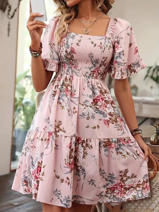 Cathleen - Elegant floral mini dress with ruffle sleeves