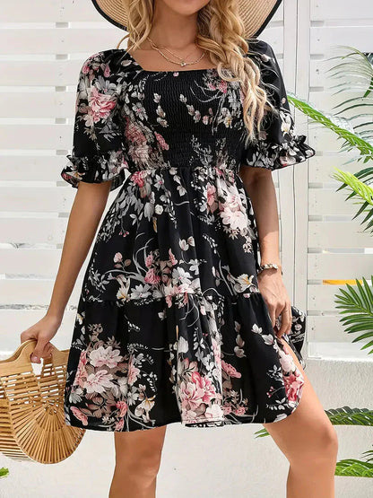 Cathleen - Elegant floral mini dress with ruffle sleeves