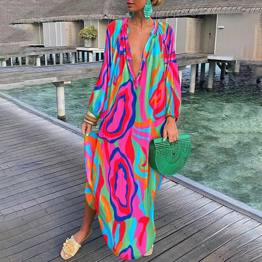 Xaira - Elegant loose long-sleeve colourful dress