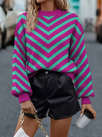 Christina - Stylish loose knitted contrast striped sweater