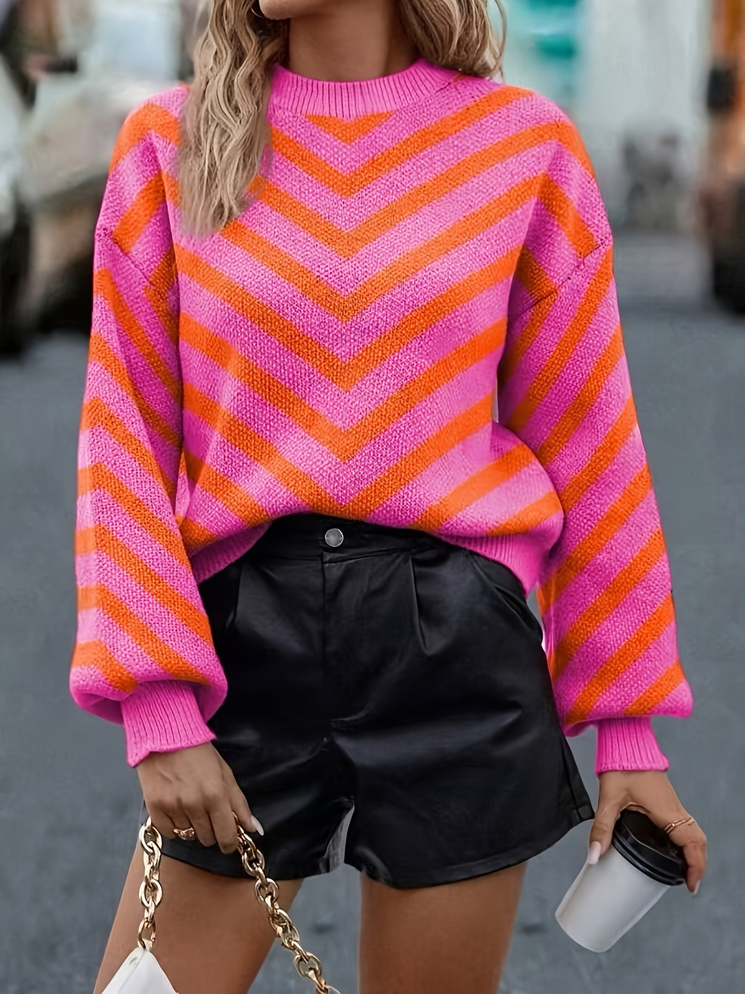 Christina - Stylish loose knitted contrast striped sweater