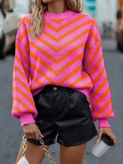 Christina - Stylish loose knitted contrast striped sweater