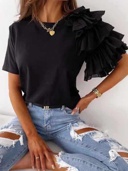 Gianna - Stylish short-sleeve layered ruffle blouse