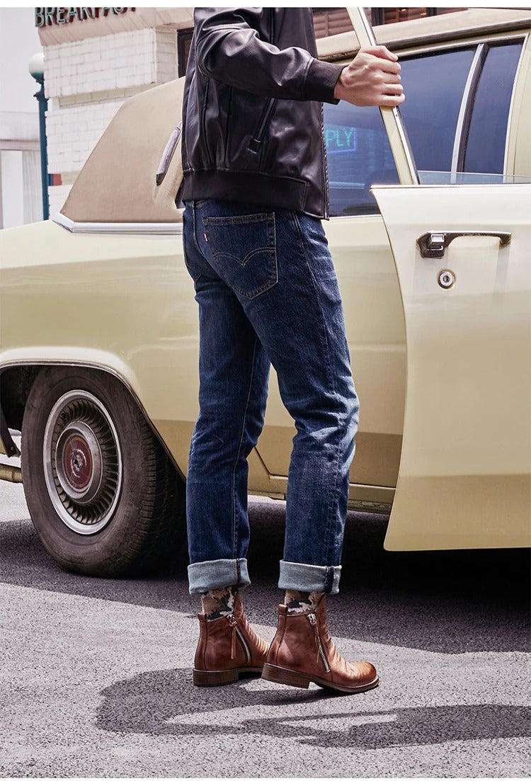 Men’s Ankle Leather Boots | Zipper, Distressed Look