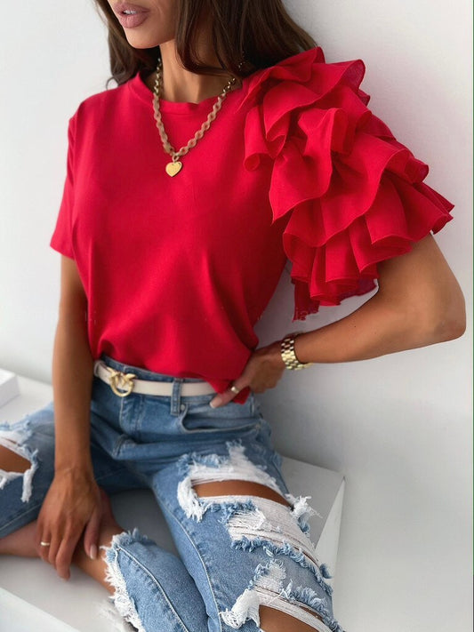 Gianna - Stylish short-sleeve layered ruffle blouse