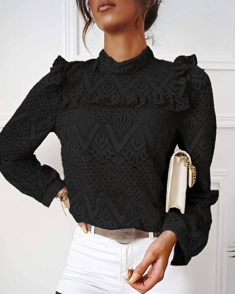 Yanella - Elegant stylish long-sleeve lace blouse