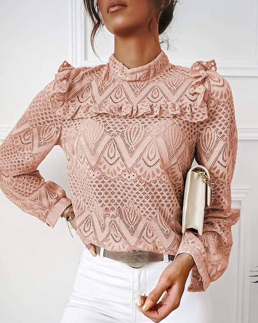 Yanella - Elegant stylish long-sleeve lace blouse