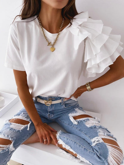 Gianna - Stylish short-sleeve layered ruffle blouse