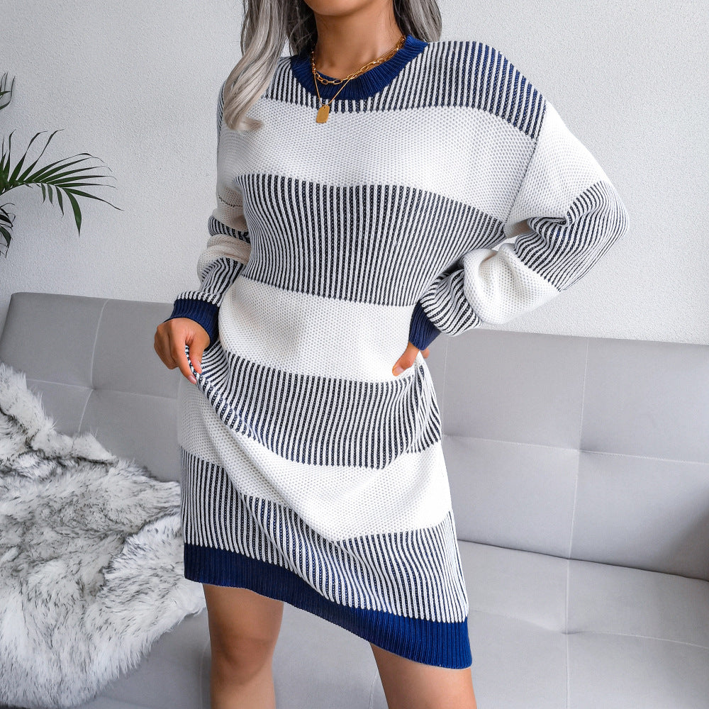 Zailey - Casual oversized knitted striped sweater dress