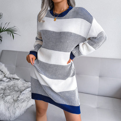 Zailey - Casual oversized knitted striped sweater dress