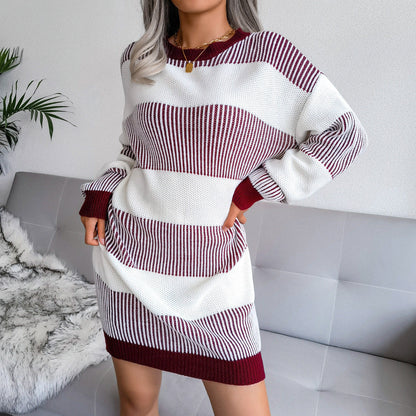 Zailey - Casual oversized knitted striped sweater dress