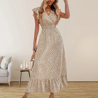 Hannelie - Elegant sleeveless chiffon maxi dress with V-neck and ruffle
