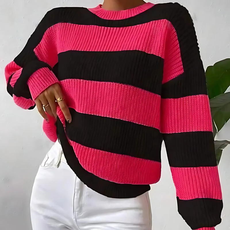 Rosaria - Stylish ribbed loose-fitting balloon sleeves striped sweater