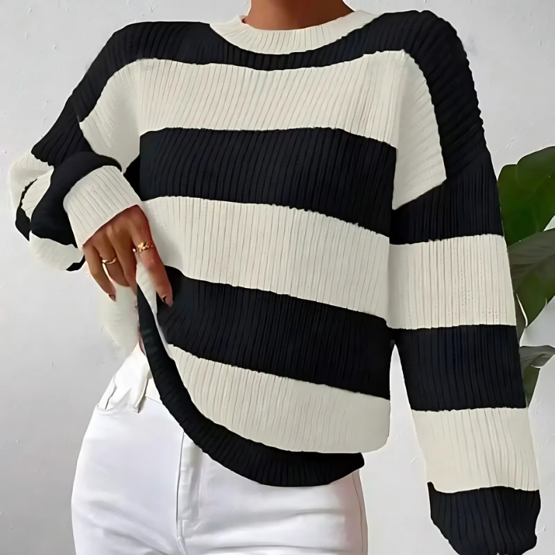 Rosaria - Stylish ribbed loose-fitting balloon sleeves striped sweater