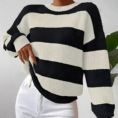 Rosaria - Stylish ribbed loose-fitting balloon sleeves striped sweater