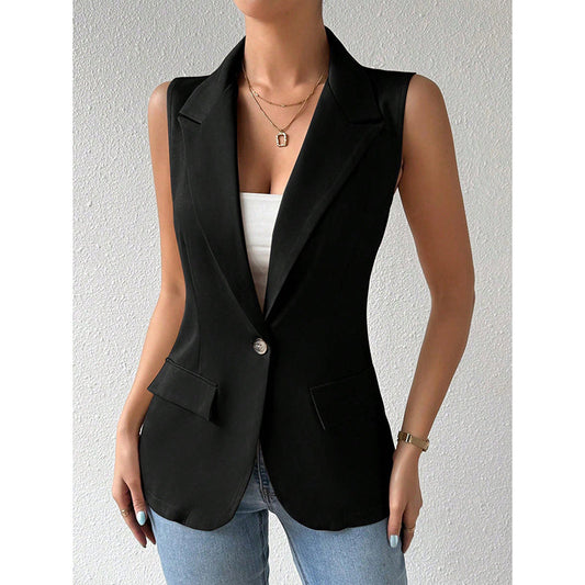 Hazelya - Elegant sleeveless one button blazer