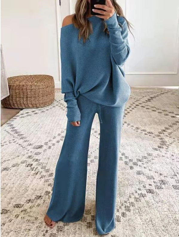 Kyree - Casual knitted one-shoulder sweater and pant set