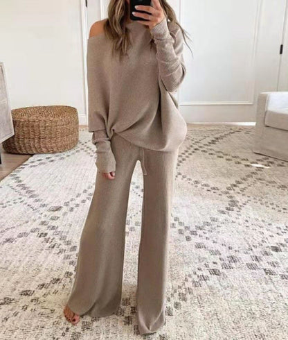 Kyree - Casual knitted one-shoulder sweater and pant set