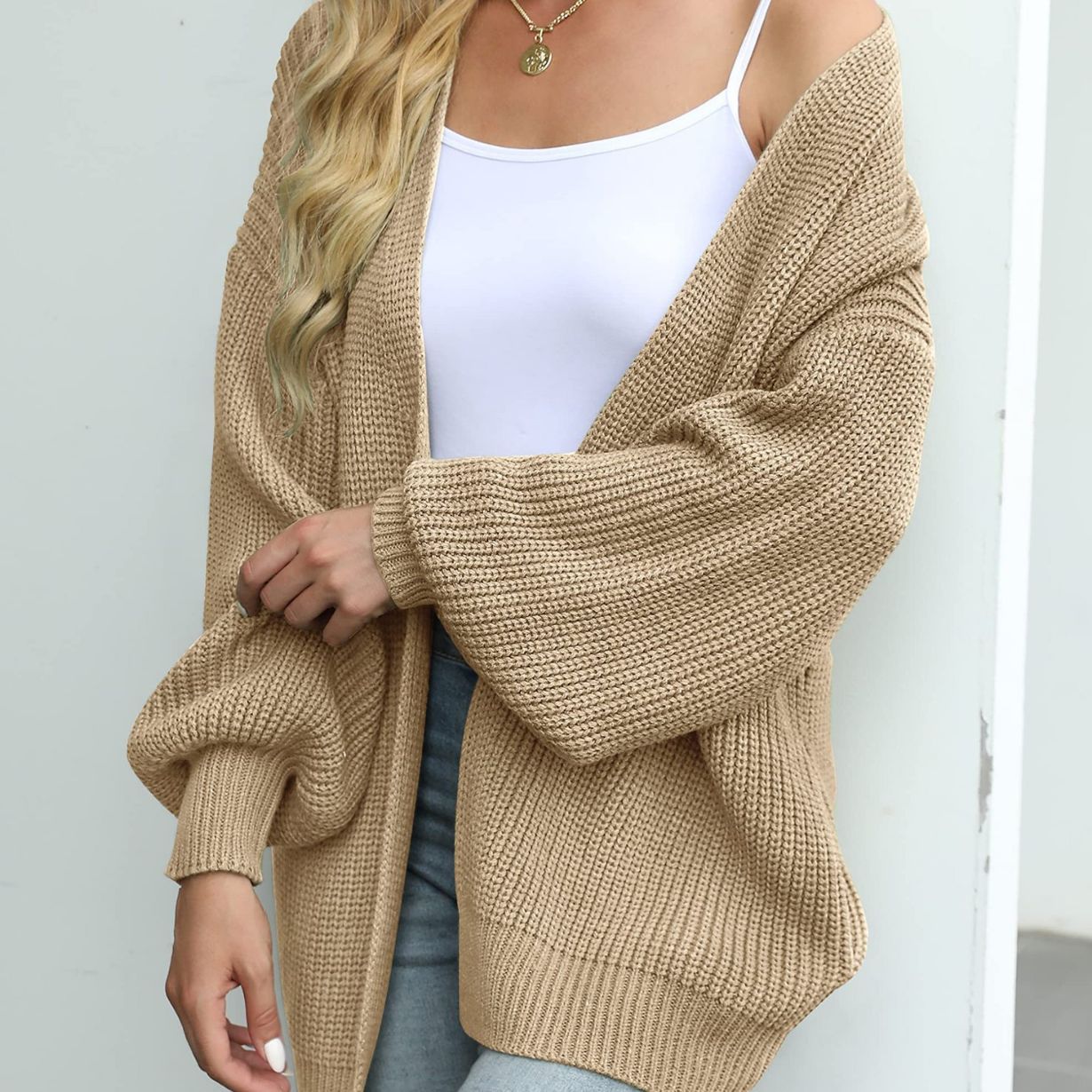 Jaliyah - Cozy knitted long lantern sleeve cardigan