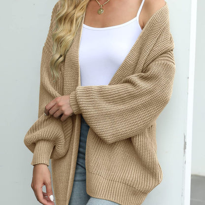 Jaliyah - Cozy knitted long lantern sleeve cardigan