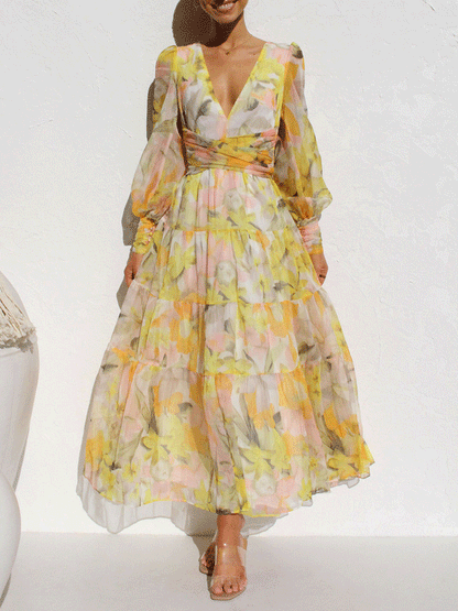 Sylvaine - Elegant long-sleeve floral maxi dress