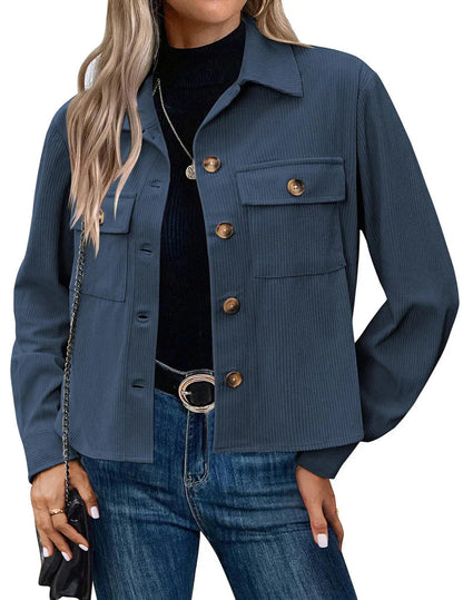 Jamelia - Casual and stylish corduroy cropped jacket with buttons