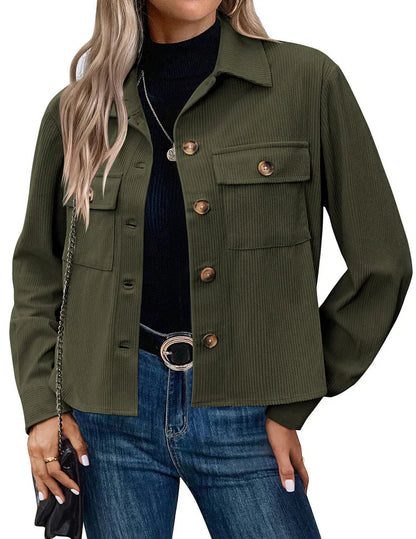 Jamelia - Casual and stylish corduroy cropped jacket with buttons