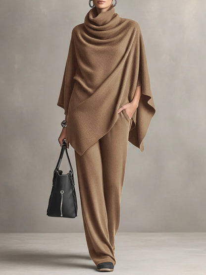Yashmine - Elegant warm turleneck sweater cape and pants set