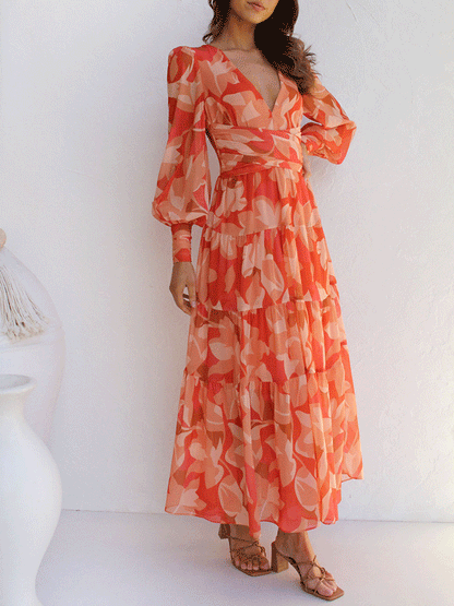 Sylvaine - Elegant long-sleeve floral maxi dress