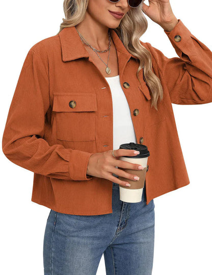 Jamelia - Casual and stylish corduroy cropped jacket with buttons
